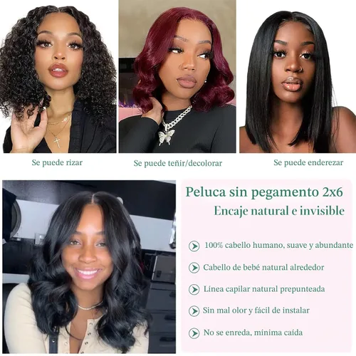 Vista 6 de Pelucas Douyin de llevar y usar sin pegamento de cabello humano predepiladas y precortadas onda corporal 2x6 con cierre de encaje HD de 30.48 cm