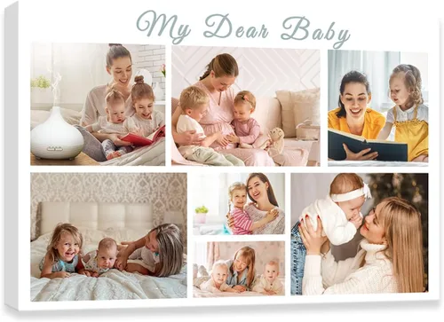 Vista 9 de DOARTDO Lienzo fotográfico personalizado con 4 collage de fotos múltiples, arte de pared personalizado para familia, niños, bebés, mascotas, marco