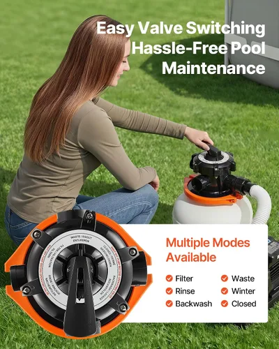 Vista 6 de VEVOR Bomba de filtro de arena de 12 pulgadas para piscinas sobre el suelo de hasta 15000 galones, sistema de filtración de piscina de 0.33 HP 3000