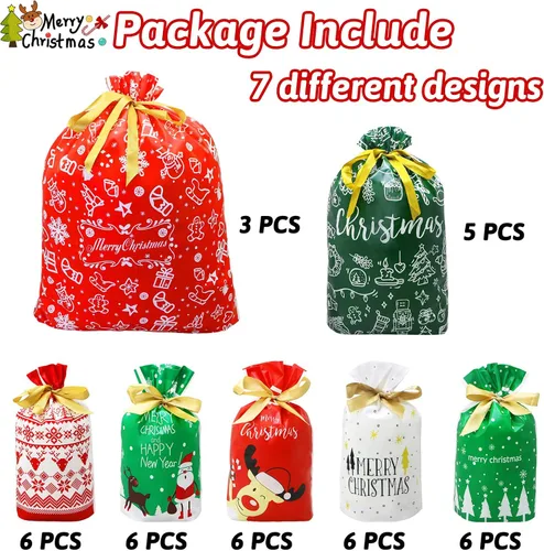 Vista 2 de ZMCINER 38 PCS bolsas de regalo de Navidad con cordón de varios tamaños, bolsas de Navidad con cordón para regalos de Navidad, regalos