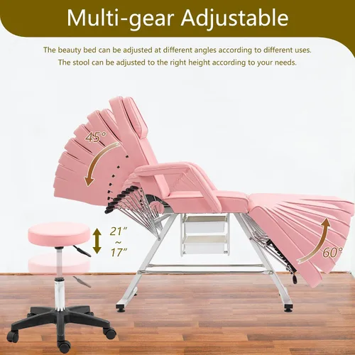 Vista 4 de Silla de tatuaje con taburete hidráulico, multiusos profesional de cuero de salón esteticista, mesas de masaje ajustables actualizadas para camas