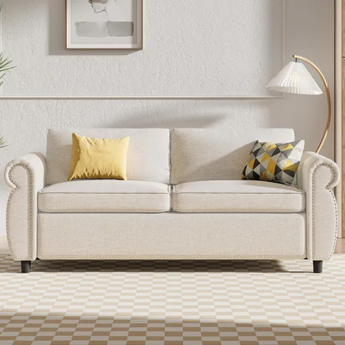 Vista 2 de Mjkone Sofá cama extraíble de tamaño matrimonial con colchón de espuma de 3.2 pulgadas, sofá cama convertible 2 en 1 con reposabrazos de cabeza