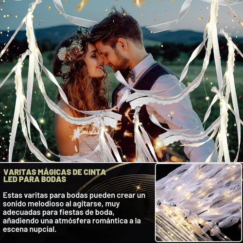 Vista 3 de Varita de seda para boda, 24 unidades, color marfil y blanco cálido LED