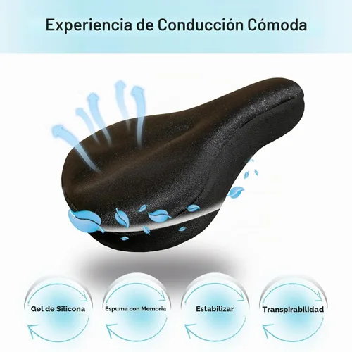 Vista 5 de Cojín de gel grueso y ancho para asiento de bicicleta con funda impermeable - Cómodo cojín de silicona de espuma viscoelástica para asiento