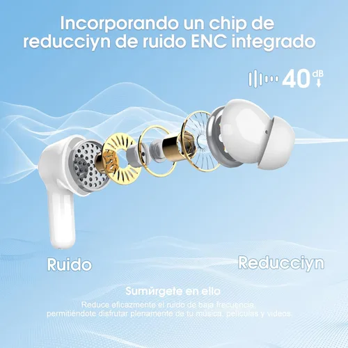 Vista 2 de Auriculares inalámbricos, Bluetooth 5.3 Auriculares estéreo de alta FG-Blanco Puro