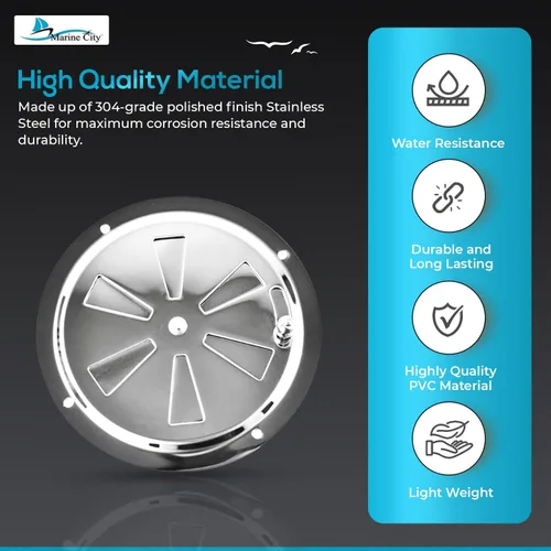 Vista 3 de MARINE CITY 304 Grade Polished Stainless Steel Cabin Ventilation Plate Round Louver Vent Cover Butterfly Air Vent Gill Plate with Side Knob for