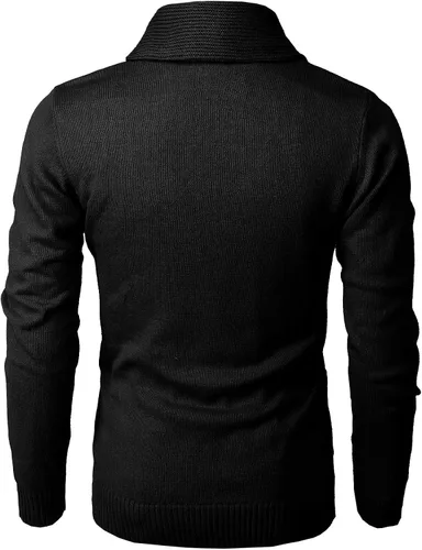 Vista 5 de H2H - Suéter casual para hombre, con ajuste cómodo, cuello esmoquin, de tela suave Cmocal050-negro