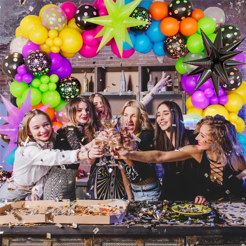 Vista 5 de Kit de guirnalda de arco de globos de neón de 190 piezas, globos de neón para fiestas brillantes, decoraciones de fiesta de cumpleaños de discoteca