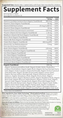 Vista 11 de Suplemento multivitamínico orgánico Garden of Life, para mujer, tabletas múltiples, una vez al día, hhh-kyyy-tra-rat8289, 30, 1, 1