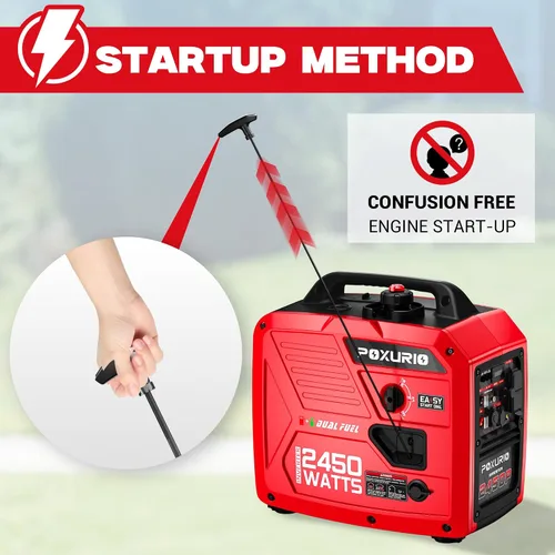 Vista 8 de Generador inversor de combustible dual de 2450 vatios para uso doméstico, tanque de combustible grande de 1.6 galones hasta 8.3 horas de uso