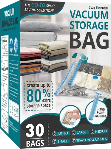 Vista 12 de Cozy Essential Vacuum Storage Bags, 80% Compression Vacuum Seal Space Saver Plastic Packaging Bags for Clothes, Blankets, Pillow, Bedding