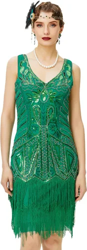 Vista 16 de BABEYOND Vestido de mujer con estilo charlestón de los años 20, cuello en V, con cuentas y flecos, estilo Gran Gatsby