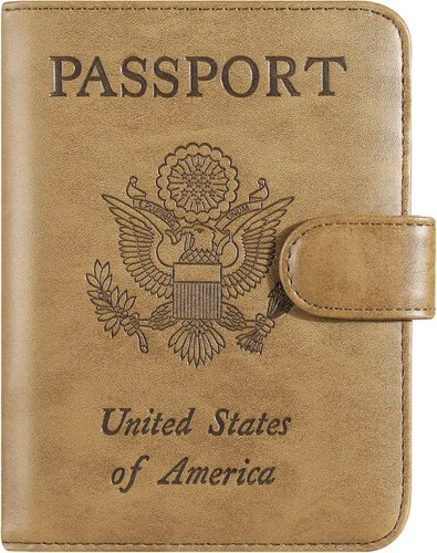 Vista 15 de Funda para pasaporte, cartera con bloqueo RFID, funda de piel para tarjetas, accesorios de viaje para mujeres y hombres, negro