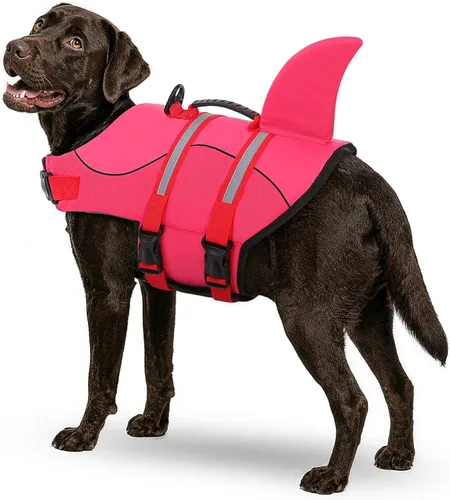 Vista 38 de Queenmore Chaleco Salvavidas para Perros Tiburón, Chaleco de Natación de Alta Flotabilidad, Chalecos Salvavidas para Perros Ajustables y Fáciles