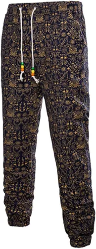 Vista 4 de VEZAD Chándal para hombre, estilo étnico, estampado de algodón y lino, camisa de manga larga + pantalones