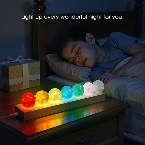 Vista 6 de L LOHAS LED 7 Colores 40mm Bolas de Cristal de Hielo Con Crac Bolas de Chakra de Cristal con Base de Madera LED Bolas de Esfera de Sanación