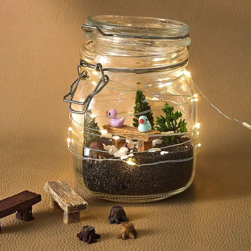Vista 5 de Skylety - 12 piezas de accesorios de jardín de hadas en miniatura, incluye 6 bancos de estilo retro de madera, 6 tocones de raíz artificiales