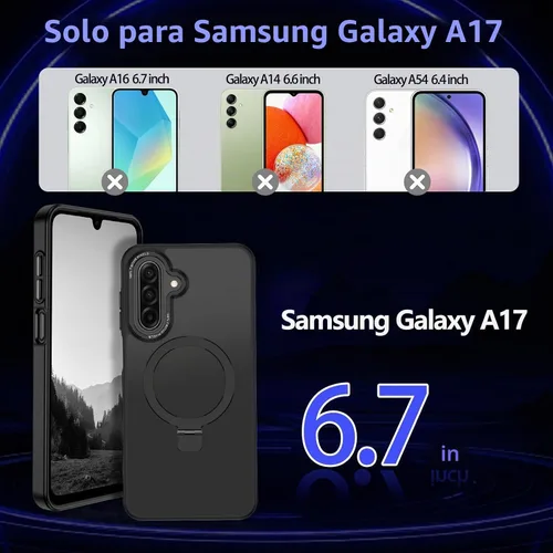 Vista 2 de Funda para Galaxy A17 5G, compatible con MagSafe, soporte magnético invisible para anillo de soporte, delgada, a prueba de golpes, translúcida Negro