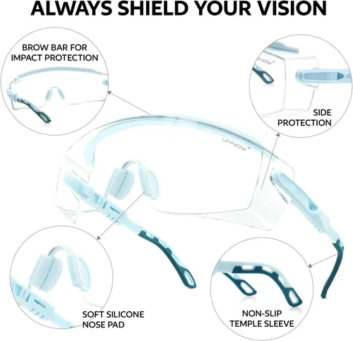 Vista 5 de UKNOW Gafas de seguridad sobre anteojos, gafas de seguridad antivaho ANSI Z87.1, gafas protectoras ajustables