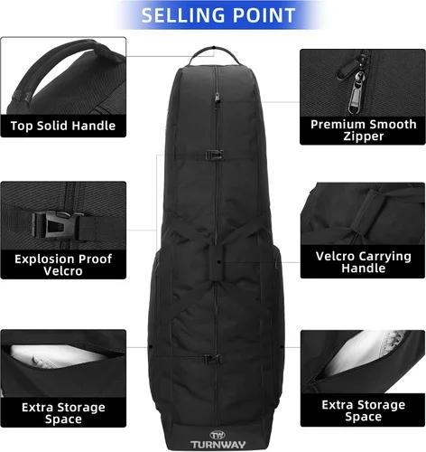 Vista 2 de TurnWay Bolsa de viaje de golf acolchada plegable, bolsa de golf de poliéster 900D resistente al agua, bolsa de transporte de golf con ruedas