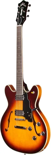 Vista 4 de Guild Guitars Starfire IV ST - Guitarra eléctrica de cuerpo semihueco, explosión antigua, doble corte con cola de parada, colección Newark St