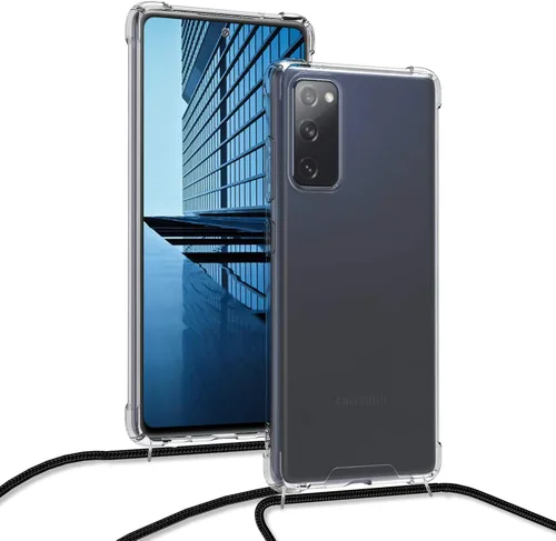 Vista 4 de kwmobile Funda cruzada compatible con Samsung Galaxy S20 FE - Funda transparente de TPU con correa de cordón - Negro/Transparente