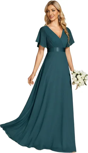 Vista 20 de Ever-Pretty Vestidos formales de mujer para madre de la novia, de manga corta, de chifón, con cintura imperio, de largo hasta el suelo, para dama