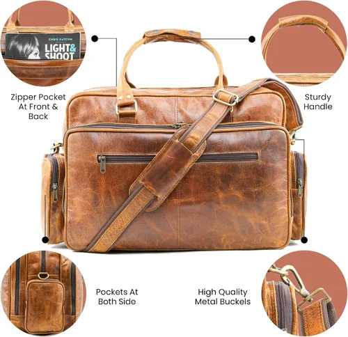 Vista 6 de Handmade World Maletín grande de cuero para hombres 'BossWell Office' se adapta a 18 pulgadas portátil Messenger para viajes de negocios