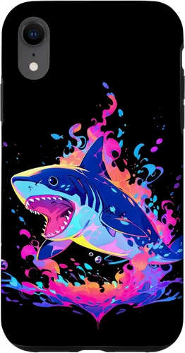 Vista 24 de iPhone 16 Colorful Shark, Spirit Animal, Multicolor Art, Case