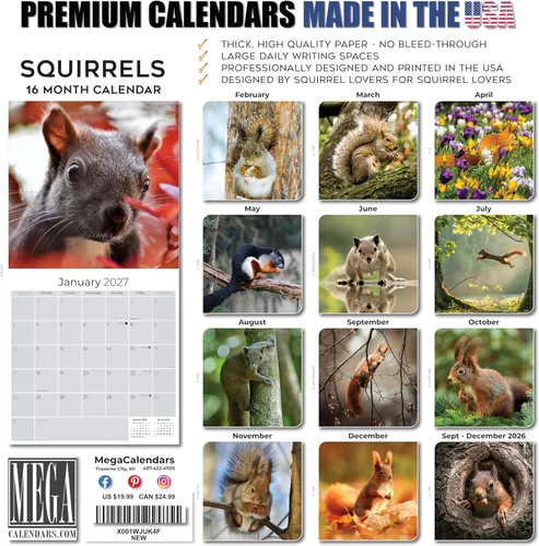 Vista 148 de Calendario de grises africanos 2025 2026 – Planificador mensual de pared de aves africanas – 12 x 18 pulgadas (abierto), calendario de pared