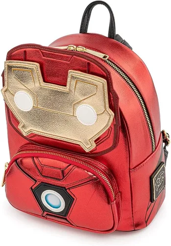 Vista 3 de Loungefly x Marvel Iron Man Light Up Mini Mochila de cuero metálico, Rojo metálico, Mochilas Daypack