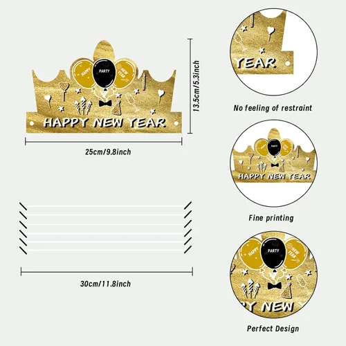Vista 3 de 12PCS Happy New Year Eyeglasses,Headband Crown Party Favors Supplies Set Photo Propsfor 2024,Novel New Years Eve Celebration Glitter Paper Glasses