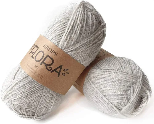 Vista 5 de 65% lana 35% hilo de alpaca, Drops Flora, 1 o superfino, peso de dedos, 4 capas, 1.8 onzas, 230 yardas por bola (01 blanco apagado)