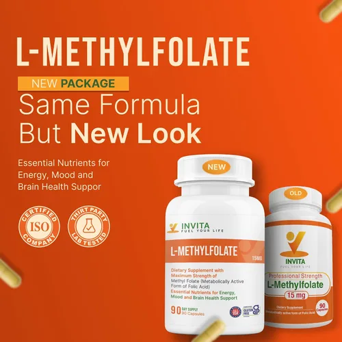 Vista 2 de INVITA L-metilfolato de 5 mg – Folato de metilo activo formulado por un médico – Suplemento 5-MTHF para la energía, el estado de ánimo y la salud