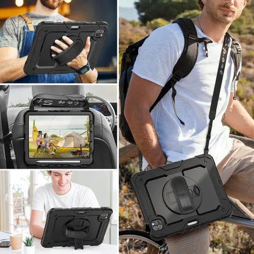 Vista 9 de HXCASEAC Funda para iPad Pro de 11 pulgadas (2022/2021/2020/2018) a prueba de golpes con soporte para lápiz, protector de pantalla, correa de mano