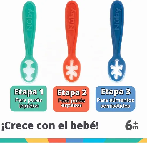 Vista 5 de Nuby Set de primeras cucharas para bebé - (3 paquetes) Utensilios de alimentación para bebés - 6+ meses Multicolor