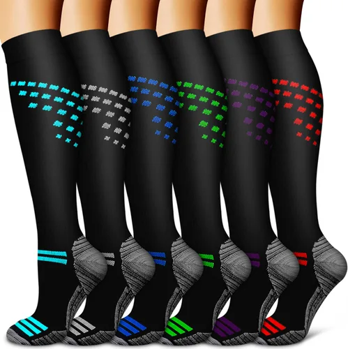 Vista 20 de Copper Compression Socks for Women & Men (6 pairs) - Best Support for Nurses, Running, Hiking, Recovery 01 Rayas Negras