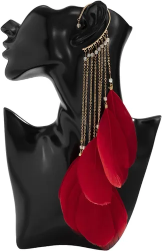 Vista 2 de 2 pendientes de plumas con clip de borlas largas, bohemios, colgantes, plumas, accesorios bohemios para mujeres y niñas