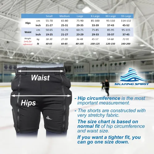 Vista 5 de Skating Spirit Pantalones cortos acolchados con cremallera y cremallera, pantalones de protección para el coxis, cadera y glúteos, para patinaje