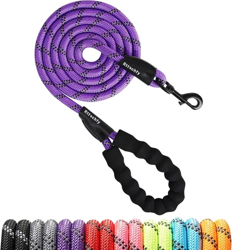 Vista 7 de Rttochfy Correa de cuerda para perro de 2/4/5/6/8/10 pies con cómodo mango acolchado e hilos altamente reflectantes para perros pequeños, medianos
