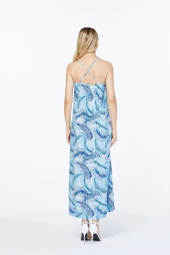 Vista 3 de Ropa de Luau hawaiana para hombres, mujeres, niñas y niños en hojas simplemente azules