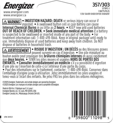 Vista 8 de Energizer 357 - Batería (3 unidades)