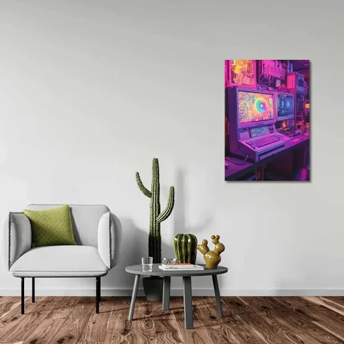 Vista 5 de Cyber Odyssey: Light Dance of Retro Technologies - Wall Art Print, Painting for Home Decor [Canvas 40x30]