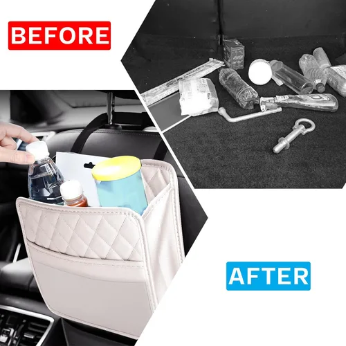 Vista 3 de Organizador de asiento trasero de automóvil con bolsillos de almacenamiento, bolsillo de almacenamiento para colgar del asiento trasero de vehículo