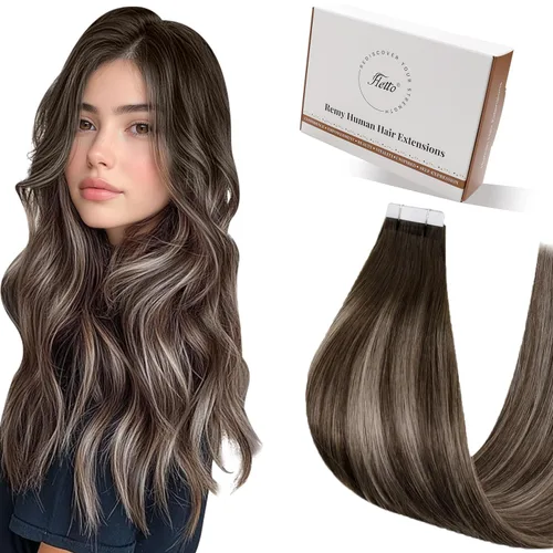 Vista 67 de 【Descuento】Hetto - Extensiones de cabello con cinta adhesiva, 40g, extensiones de cabello humano, color rubio ceniza oscuro degradado a rubio medio
