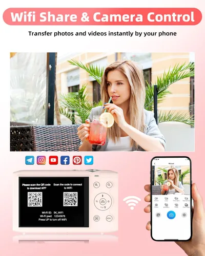 Vista 11 de Cámara digital 5K para fotografía 2 baterías 32GB tarjeta rosa