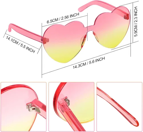 Vista 2 de Maxdot - Lentes de sol transparentes sin marco con forma de corazón para fiestas