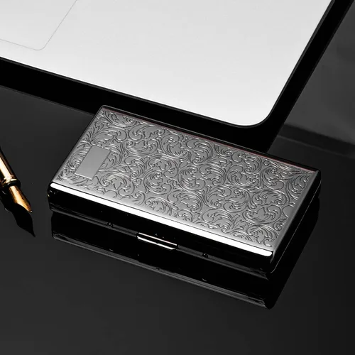 Vista 7 de Goshentech Estuche vintage, capacidad de 14, metal plateado metálico negro brillante, doble cara, caja de tarjeta bancaria, caja de efectivo
