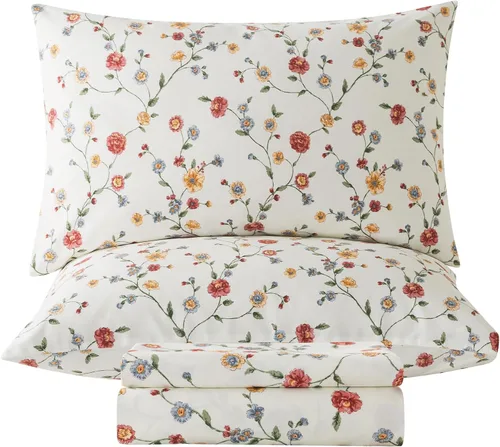 Vista 53 de Zusbest Juego de sábanas florales de 100 % algodón percal, color naranja y amarillo, juego de sábanas suaves y transpirables con diseño botánico