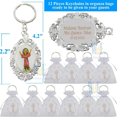 Vista 2 de 12 llaveros de metal personalizados para niño divino Jesús – Grabado Metal Bautismo Favor/Presentación de 3 años/Recuerdos de Bautizo/Divino Nino